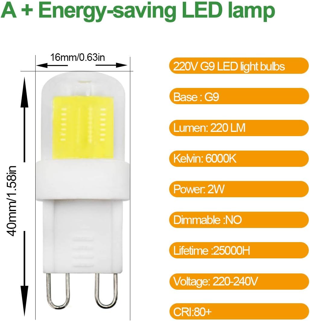 ASAIHKUN G9 LED Bulb 2W Mini Size 20W 25W 28W Halogen Bulbs Equivalent ECO G9 Bi-Pin Ceramic Base Clear Capsule LED Lamp 220-240V for Chandeliers Home Lighting Cool White 6500K (5 Pack) - Image 3