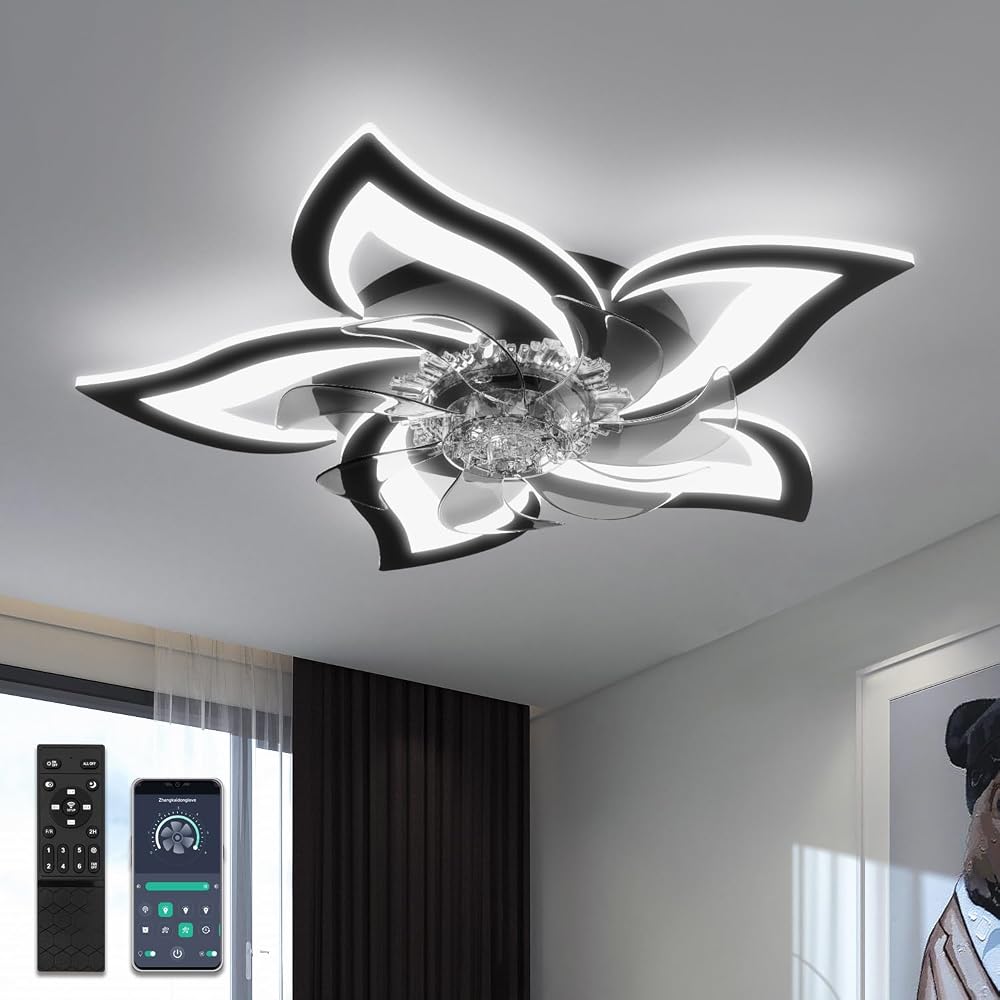 YUNLONG Ceiling Fan with Lights Remote Reversible DC Motor 6 Speeds Dim m
