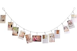 TFU Multi-Purpose Steel Wall Hanging Photo Display Cable Wire Rod with 12 Adjustable Clips for Hanging Photos Notes Postcard and Artworks (Round)