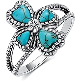 BETHZA Turquoise/Moonstone Cross Ring Sterling Silver Natural Turquoise Flower Ring Navajo Tribes Style Ring for Women Her Wife
