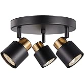 CRAFTRONOS 3 Light Track Lighting Kit, Matt Black Brass Finish Canopy with Moden Flush Mount Ceiling Spotlight for Kitchen,Di
