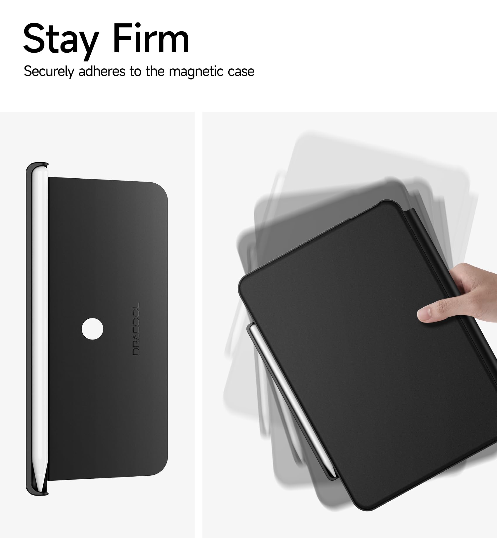 Dracool for Apple Pencil Pro/Apple Pencil 2nd Generation Pencil Holder Compatible with Magic Keyboard, Smart Folio, and Other Magnetic Cases for iPad Pencil Case 6.53 inch - Black
