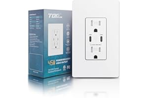 TOPELER USB C Outlet, 45W GaN+ Power Delivery in-Wall Receptacle, 15A Tamper-Resistant Outlet with Dual Type-C Port, USB Charging Power Outlet for Smartphones, Tablets, Laptops, ETL & FCC Listed