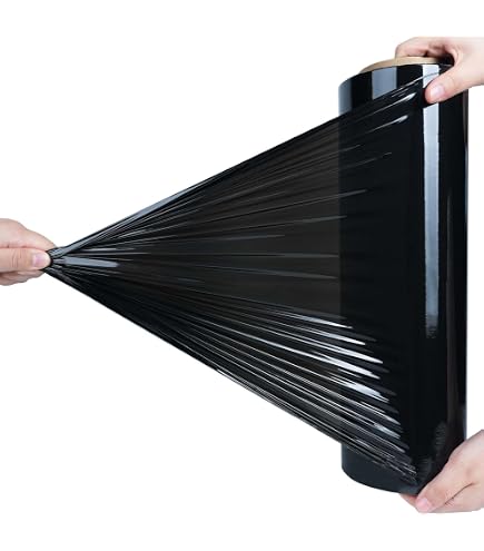 TAPEBEAR Film Étirable Noir 100mm X 305m - Lot De 4 Rouleaux 60 Microns - Emballage Professionnel Palettes Déménagement - Poignée Intégrée Et Auto-Adhésif