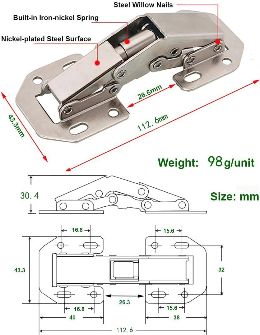 TamBee 90 Degree Cabinet Door Hinges Kitchen Concealed Hinges Cupboard Door Spring Buffer Hinges - No Slot Required 4-Pack - Image 5