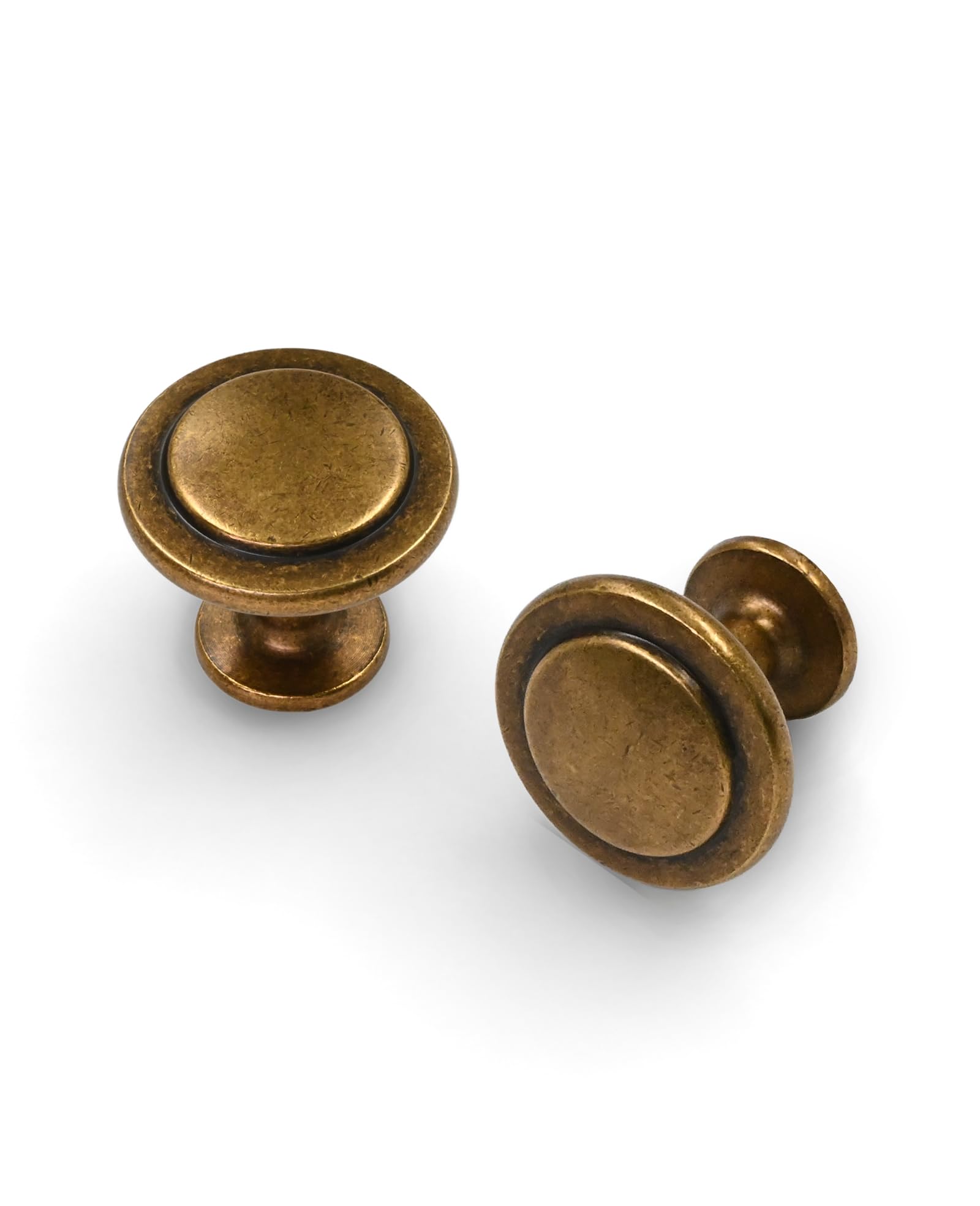 Amerdeco 1-1/4 Inch Antique Brass Cabinet Knobs, Satin Nickel Kitchen Drawer Pulls for Bathroom, Closet, Cupboard and Dresser - 10 Packs