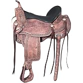 HILASON Western Saddle Rough Out Flex Tree Trail Pleasure | American leather, hand tooled antique brown, 26 lb, 4.5 inch cantle, 26 inch skirt