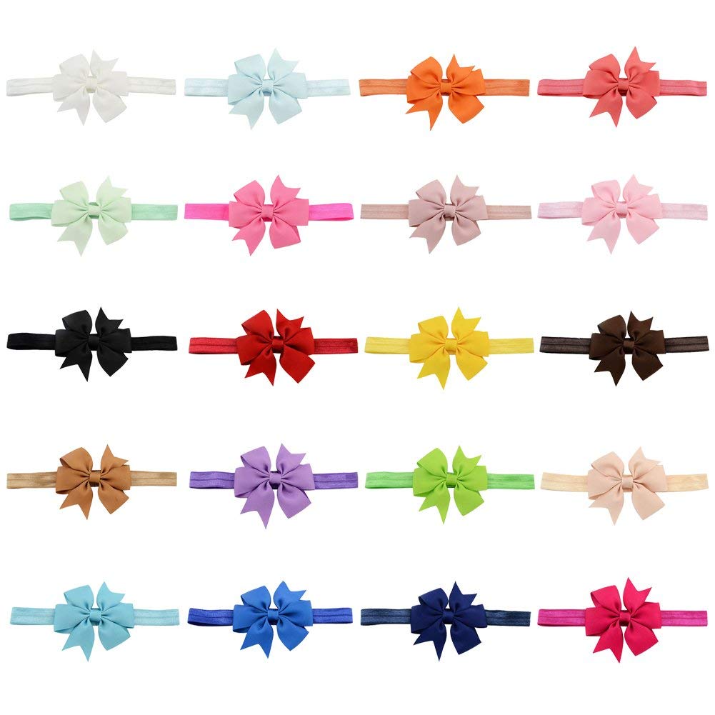 3 Inch Grosgrain Ribbon Hair Bows Headbands for Baby Girls Infants Kids and Toddler 10piece (10pcs Random Color)