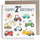 Second Ave 2nd Birthday Age 2 Children's Kids Baby Tractor Car Square Card For Boy or Girl Birthday
