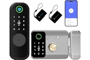 Jacchozhi Smart Gate Lock, Double Sided Keypad Door Lock,Keyless Entry Fingerprint Door Lock,WiFi Electronic Deadbolt Set with Surface-Mounted Latch,Auto-Lock,Waterproof,for Garden,Garage,Yard,Fence