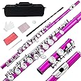 WUQIMUSC 16 Key Closed Hole C Flute - Student Flute for Beginners,Easy to Play with Durable Design, Includes Carrying Case, Cleaning Kit, Gloves, Perfect for Learning(Pink)