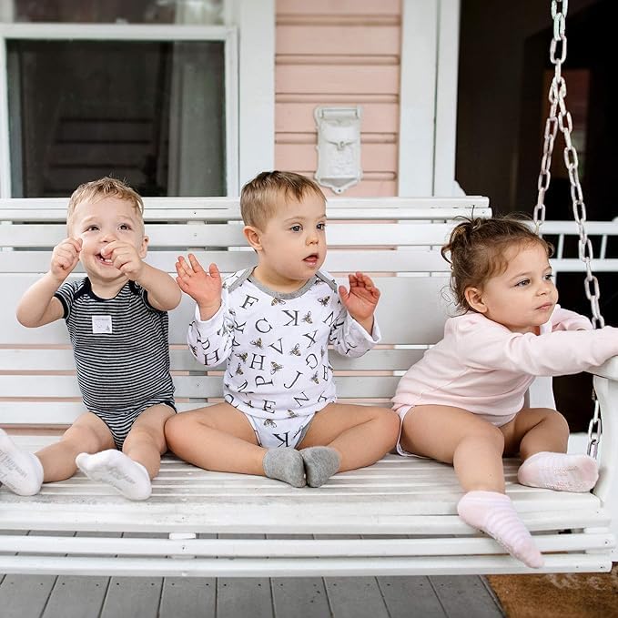 Burt's Bees Baby Unisex Baby Socks Ankle or Crew Height Made with Soft Organic Cotton, 6 Packs with Non-Slip Grips for Babies