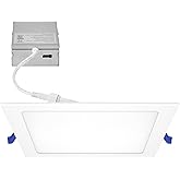 Maxxima 8 in. 5CCT Square Recessed LED Downlight, 1600 Lumens Slim Flat Panel Color Selectable 2700K/3000K/3500K/4000K/5000K, Dimmable, Canless IC Rated, White Trim, J-Box Included