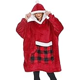 Bupekbee Wearable Blanket Hoodie with Giant Pocket, Soft Warm Sherpa Fleece Oversized Blanket Sweatshirt Gifts for Women Men