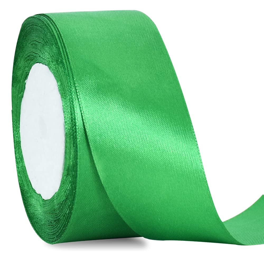 TONIFUL 4cm X 22M Wide Green Satin Ribbon Solid Fabric Ribbons for Wedding Car Decoration Chair Sash Crafts Gift Wrapping Cutting Ceremony Table Bows Floral Sewing Party Decoration