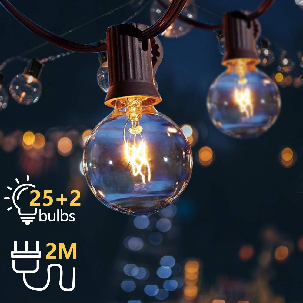 Outdoor Garden String Lights,Cshare 25FT G40 Mains Powered Festoon Lights Waterproof Indoor Outdoor for Patio Backyard Gazebo Party Xmas Decoration Warm White(25 Bulbs+2Spare Bulbs)