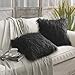 Phantoscope Pack of 2 Faux Fur Solid Throw Decorative Pillow Cover Cushion Covers Luxury Soft Halloween Decorative Pillowcase Fuzzy Pillow Covers for Bed/Couch, Black 18 x 18 Inches