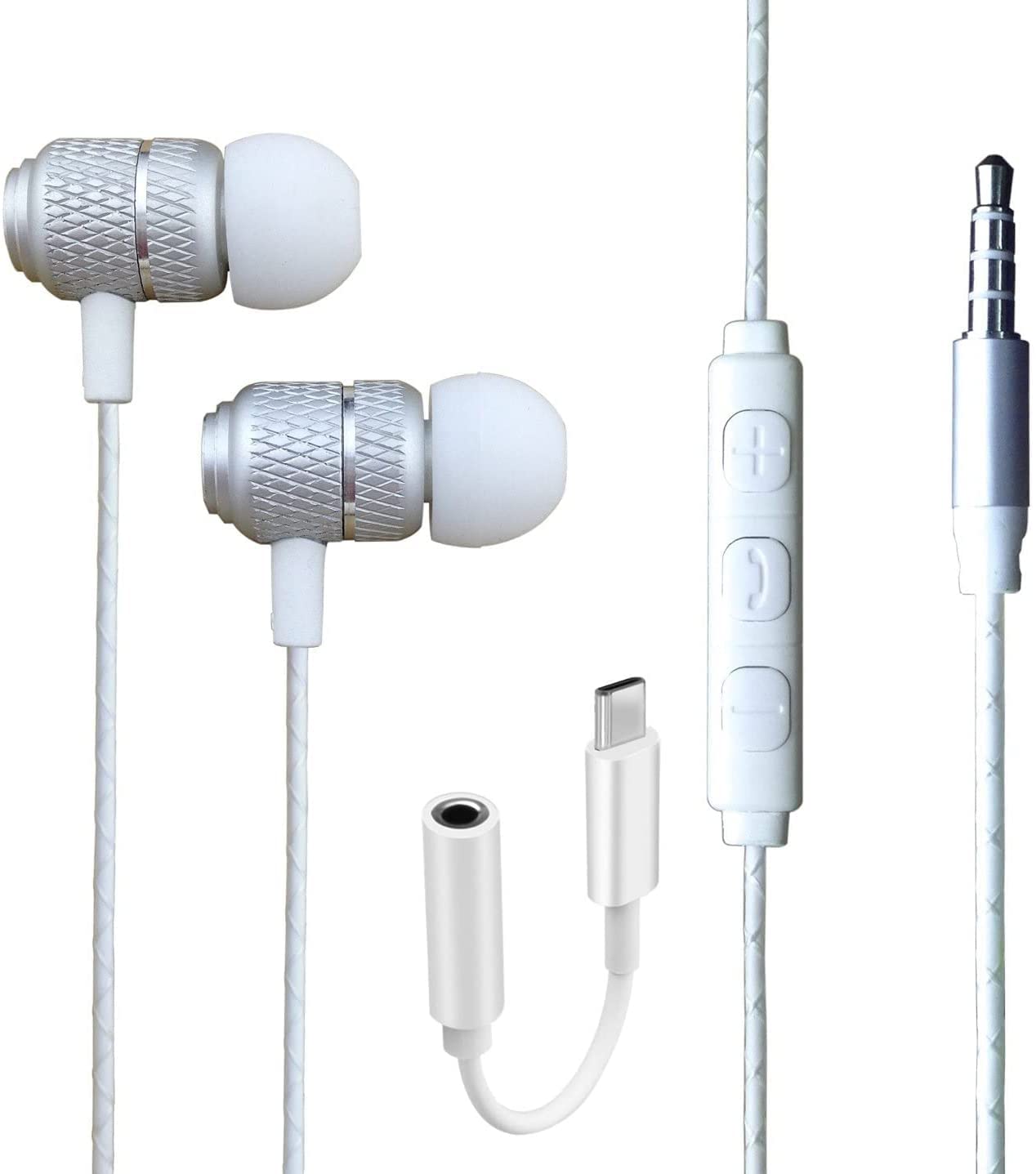 For HONOR 90 /Honor 90 Lite/Honor 90 Smart/Magic 4 Lite/Magic4 Pro Earphone - Wired Bass Stereo In-ear Headphone (USB C To 3.5mm Jack Adapter Included) Headset Earbuds With Volume Control (SILVER)