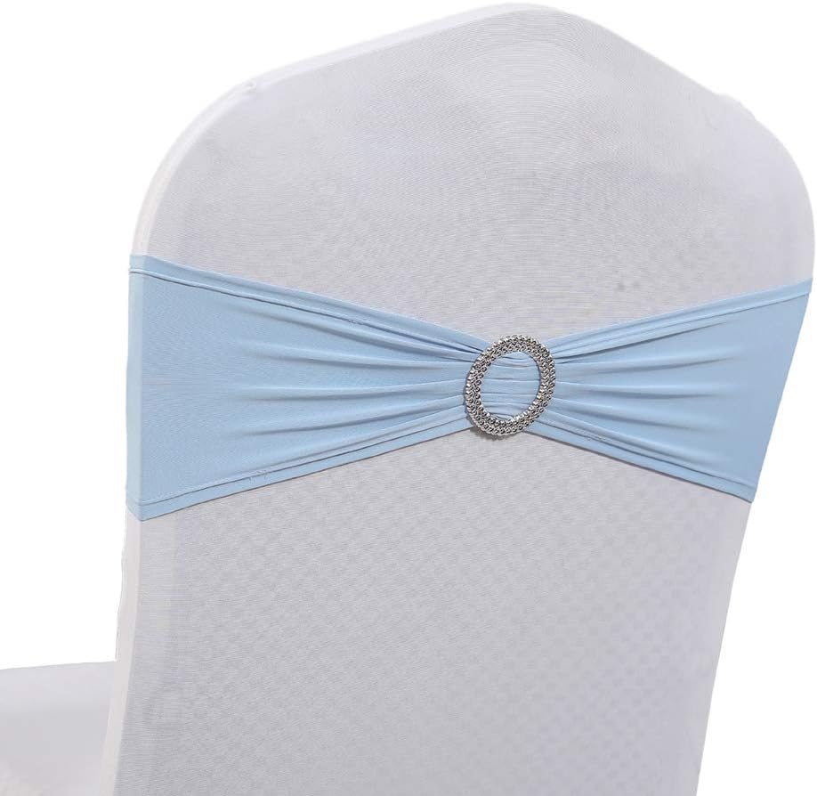 mds Pack of 50 Spandex Chair Sashes Bow sash Elastic Chair Bands Ties with Buckle for Wedding and Events Decoration Lycra Slider Sashes Bow - Baby Blue: Furniture & Decor
