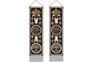AHANDMAKER 2Pcs Vikings Sign Tapestry, Vintage Black Gold Crow Long Vertical Tapestry Wall Hanging, Tree of Life Tassel Wall 
