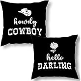 MNASAIOO Black Couple Howdy Cowboy Hello Darling Decorative Throw Pillow Covers Set of 2, Valentines Couple Pillows Covers Gifts for Husband Wife, Romantic Pillow Cases Decor for Couch Bedroom 18x18in