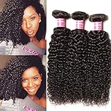 Longqi Beauty Peruvian Curly Weave Hair 3 Bundles, Peruvian Hair Curly Remy Hair 3pcs Set 100% Virgin Unprocessed Human Hair Extensions Natural Color