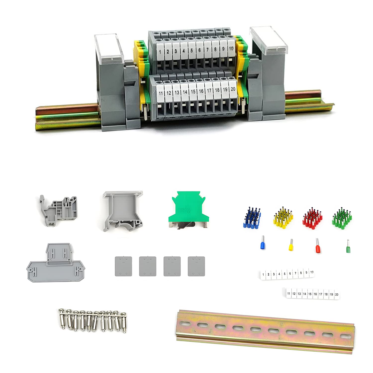 JINXM DIN Rail Terminal Blocks MBKKB2.5 Terminal Connector Block Connectors Din Rail Connectors, Wire Connectors Push Fit Kit