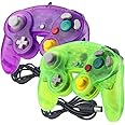 Reiso Gamecube Controller, 2 Pack NGC Classic Wired Controller for Wii Game cube Console (Clear Purple and Green)