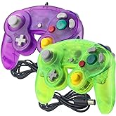 Reiso Gamecube Controller, 2 Pack NGC Classic Wired Controller for Wii Game cube Console (Clear Purple and Green)