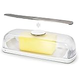 Butter Hub Butter Dish with Lid and Knife, Magnetic Butter Keeper, Easy Scoop, No Mess Lid, Plastic, Dishwasher Safe (Clear)