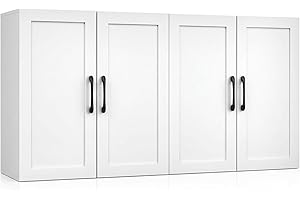 Wall Cabinet with Adjustable Shelves, Laundry Room Cabinet with 4 Doors, Kitchen Storage Cupboard Cabinet, Wall Mount Medicin