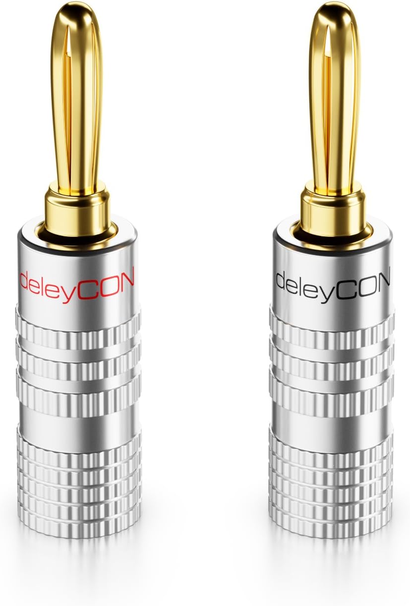 deleyCON 8x Banana Connectors Set Gold-Plated Screwable for Speaker Cables from 0.75mm - 4mm & e.g. HiFi Receivers - Image 3