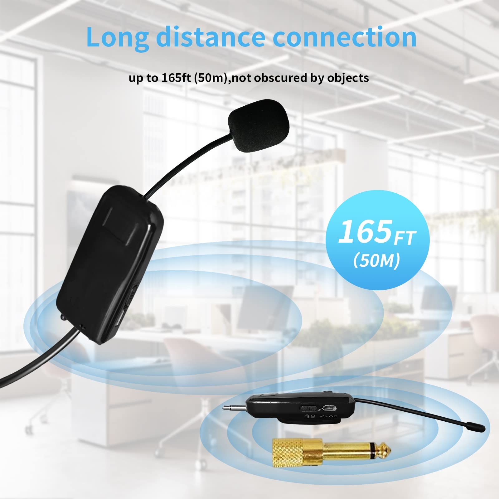 2.4G Wireless Microphone System for Two People, 165 ft Long Range, Stable Transmission, Portable Headset Microphone for Voice Amplifier, PA System, Teacher, Fitness Instructor, Outdoor