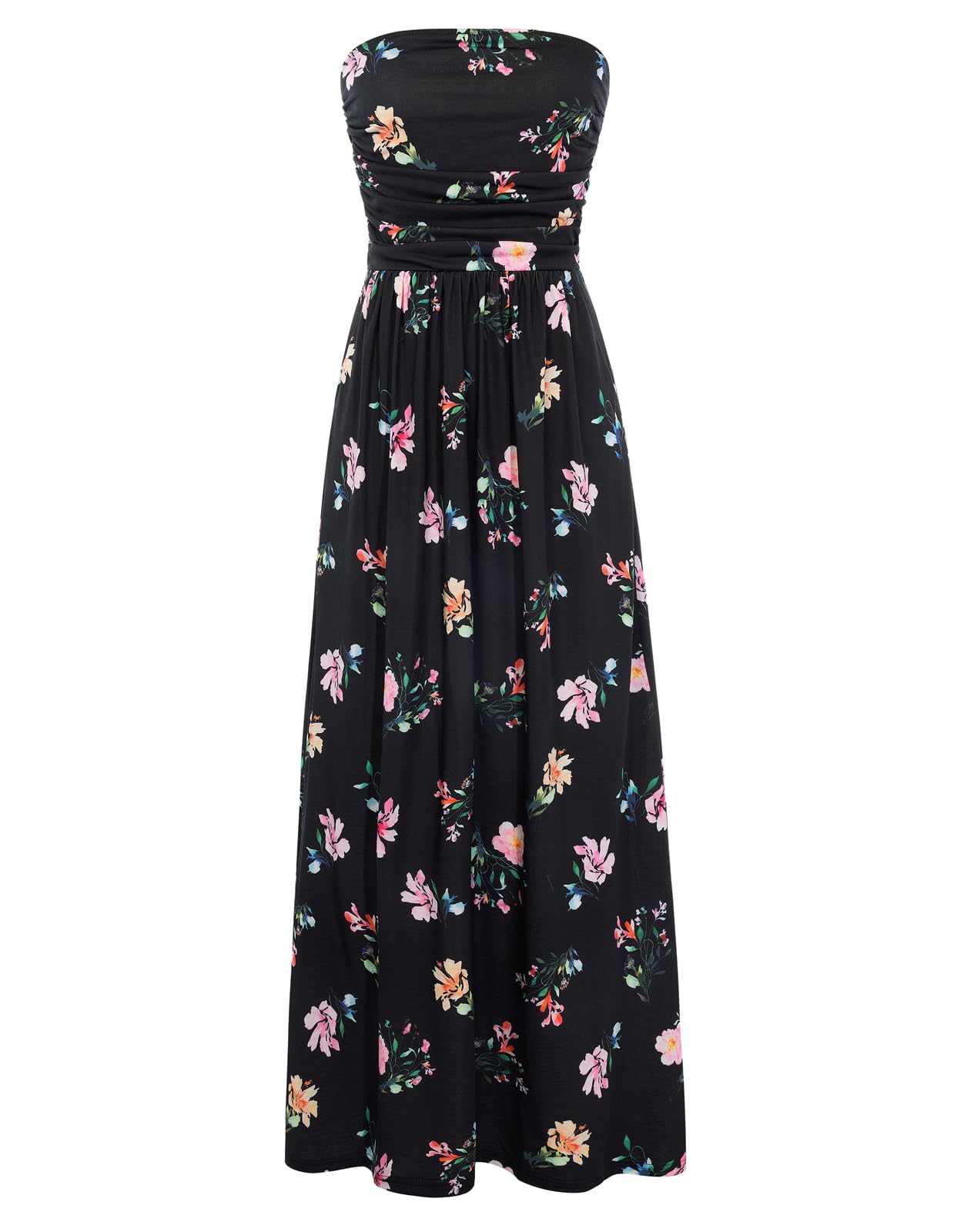GRACE KARIN Women Strapless Dress Casual Loose Ruched Long Maxi Dress with Pockets Black Floral Image