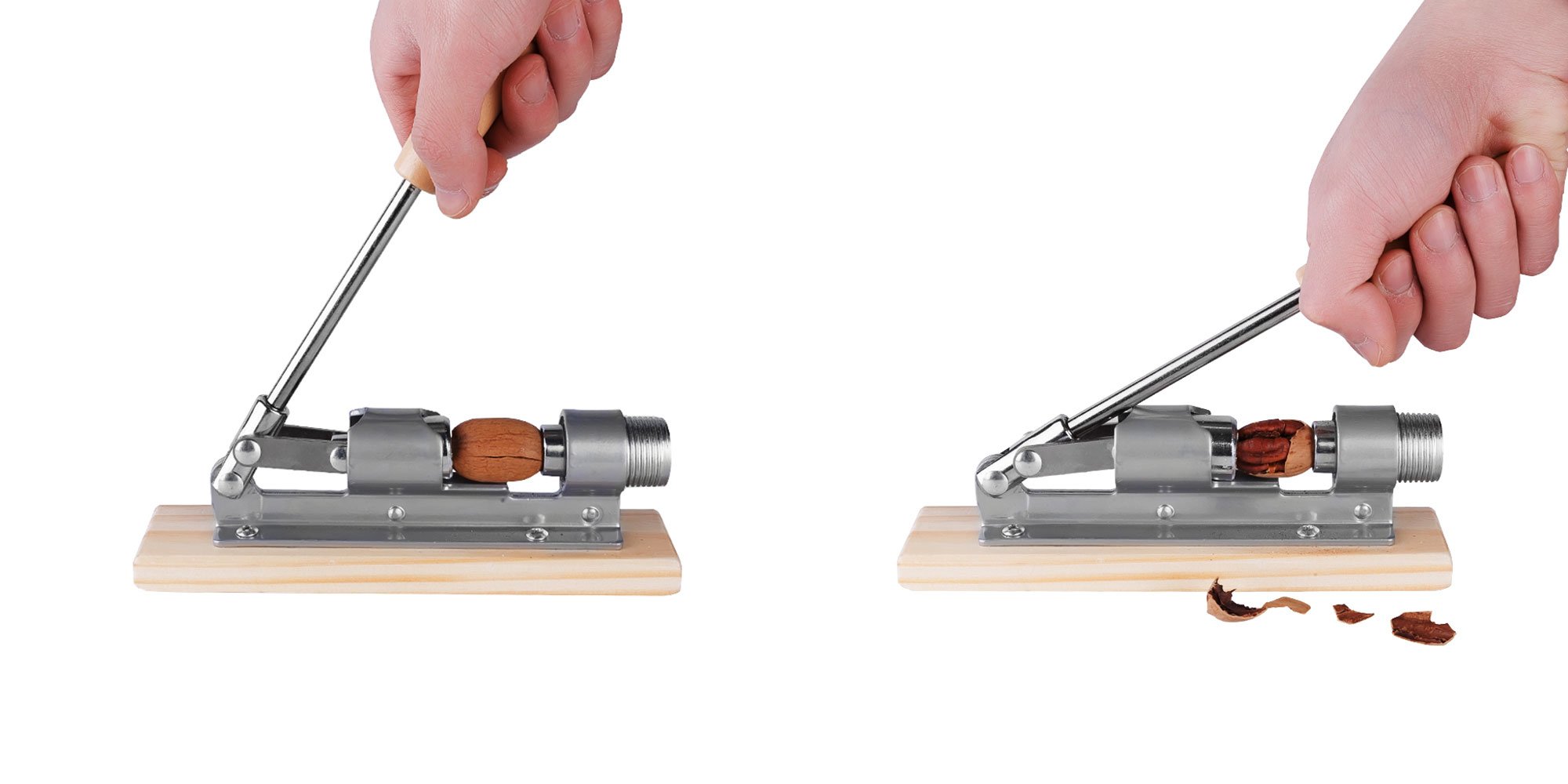 Hiware Good Heavy Duty Pecan Nut Cracker Tool with 4 Picks, Wood Base