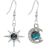 QIAOLEHUI Moon Earrings for Women Trendy Danity Drop Dangle Earrings with Sun Gemstone Cute Boho Jewelry