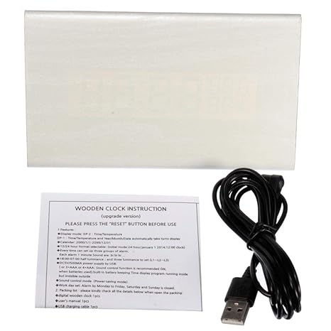 Solmore Mini LED Digital Wooden Digital Alarm Clock Calendar Thermometer Alarm time Humidity USB Cable/Battery powered 2