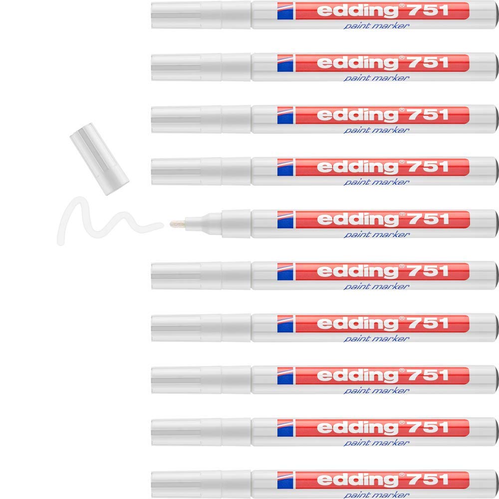 edding 751 paint marker - white - 10 pens - round tip 1-2 mm - paint marker for marking and labelling metal, glass, rocks or plastic - heat-resistant, permanent, smudge-proof and waterproof