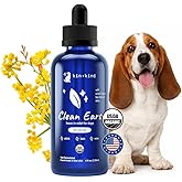 kin+kind USDA Organic Clean Ears, Dog Ear Cleaner, Leave in, No Rinse, 4 oz | reduce wax &amp; odor, natural, vet formulated, made in USA, witch hazel, aloe, no added alcohol, no antibiotics, no fragrance