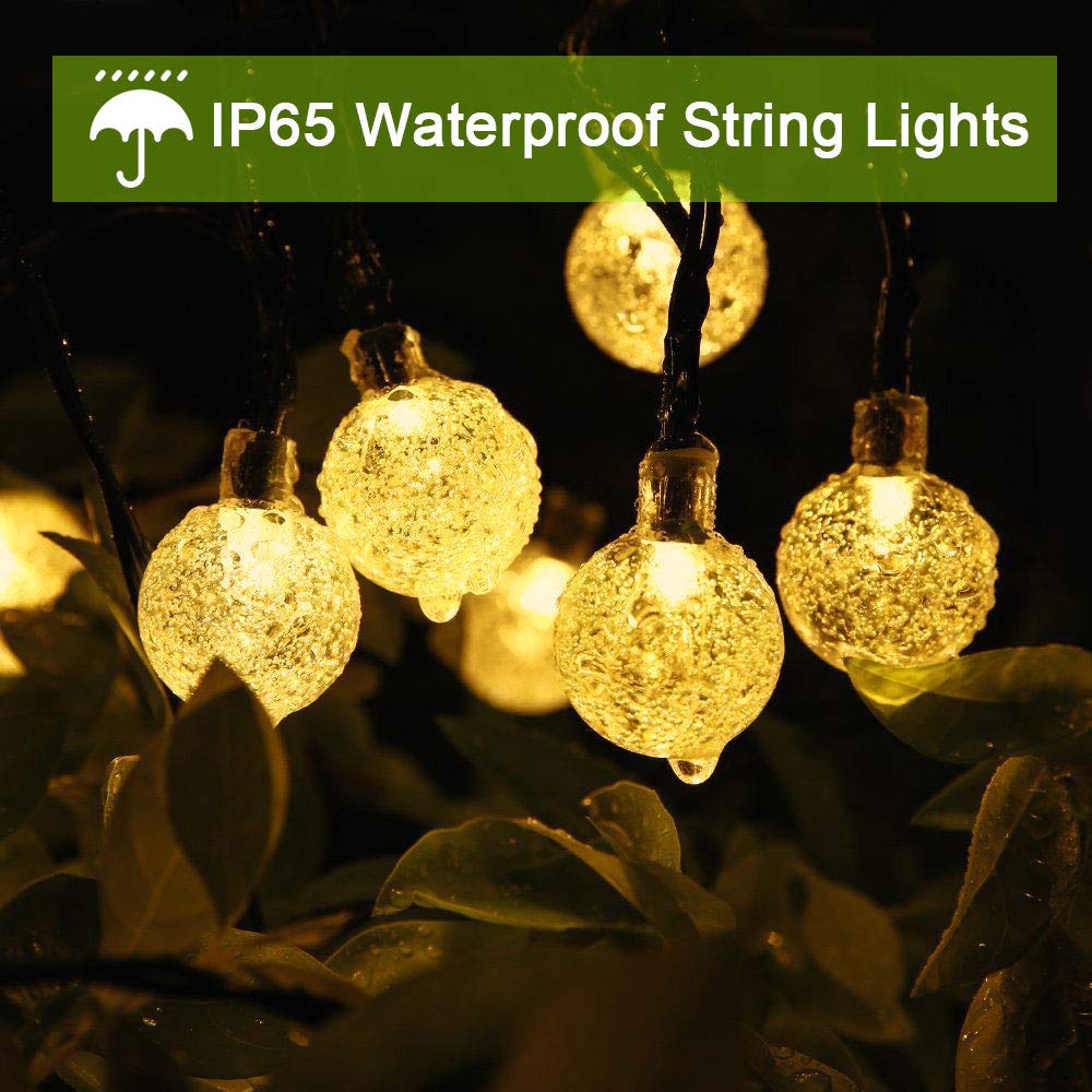 Solar String Lights Outdoor, Cshare Garden Light Bulbs 50 LED 23Ft 8 Modes Waterproof Garden Crystal Ball Decorative Fairy Lights for Garden, Yard, Home, Christmas Tree, Birthday Party(Warm White)
