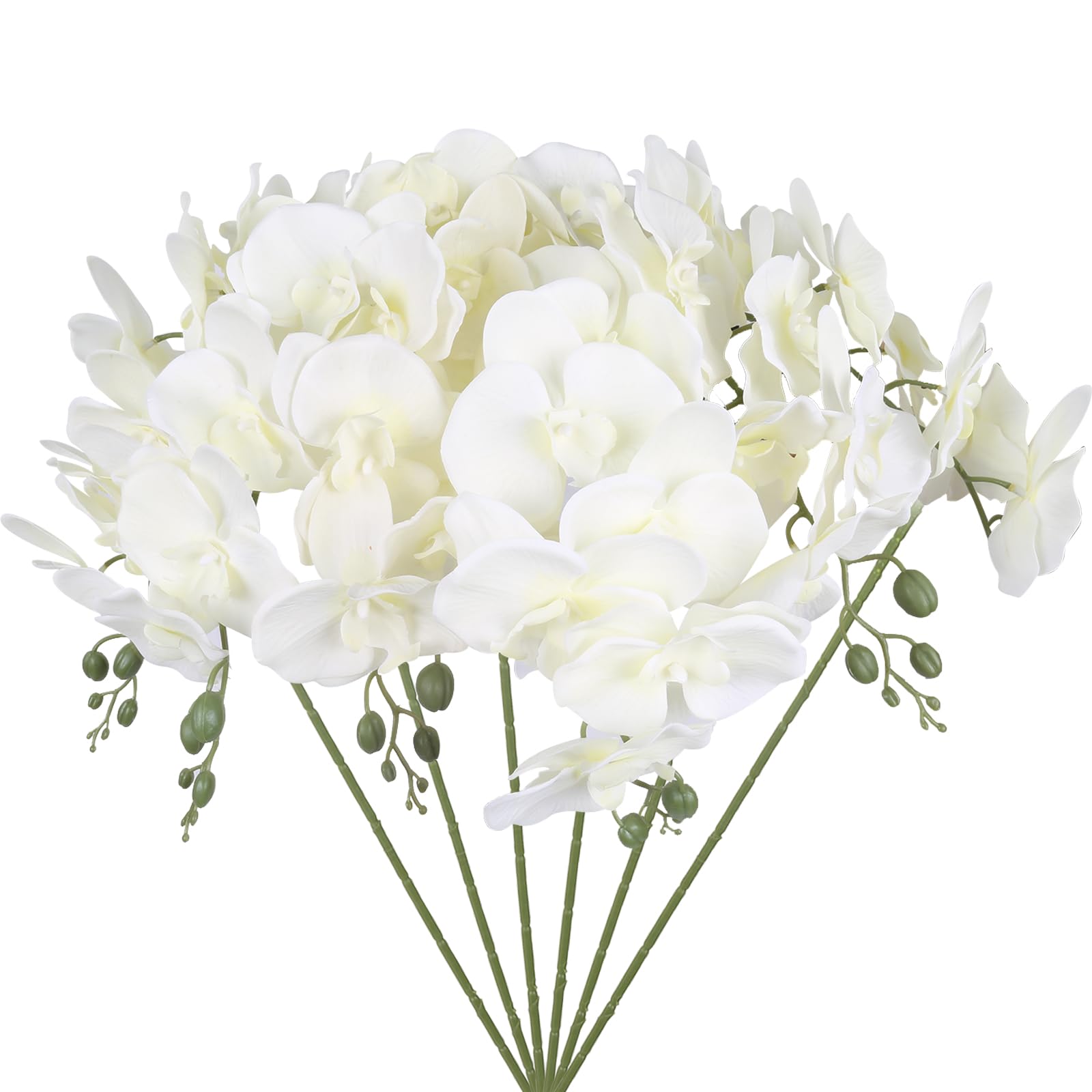 Photo 1 of IPOPU 6Pcs White Orchids Artificial Flowers with 9 Large Blooms 37.4" Long Stem Fake Silk Orchid Look Real Flowers for Tall Vase Faux Orchids for Wedding Home Party Dining Table Centerpiece Decoration