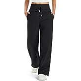 MAGCOMSEN Women's Fleece Lined Sweatpants Wide Leg Warm Winter Cotton High Waisted Lounge Straight Leg Pants Pockets