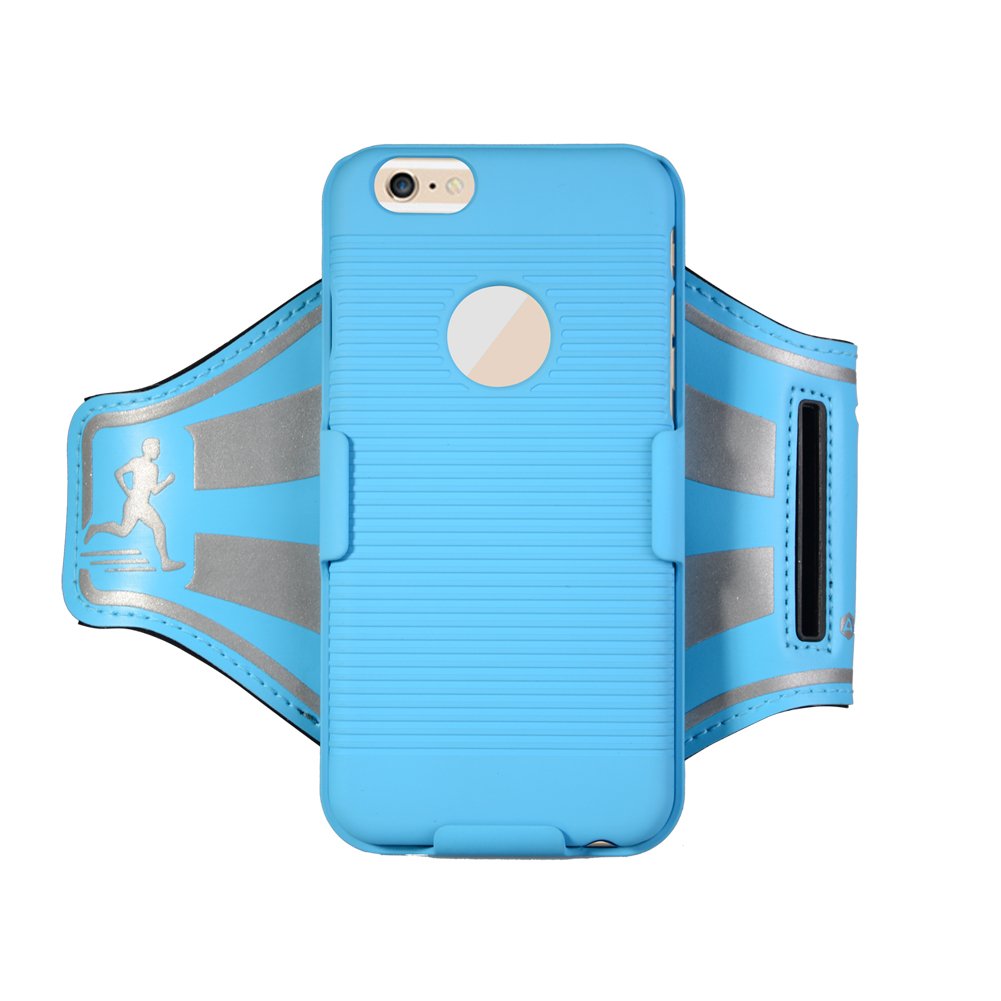 Armband For Running - Egrace iPhone 6S Plus / 6 Plus Armband Running Belt With Slide Holster Defender Case Sweat Proof / Impact Resistant Case for Running GYM Workout Fitness (Blue)
