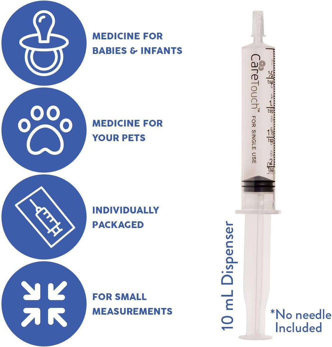10ml Oral Syringe – 15 Syringes with Covers by Care Touch - Great for Oral Medicine and Home Care: Health & Personal Care