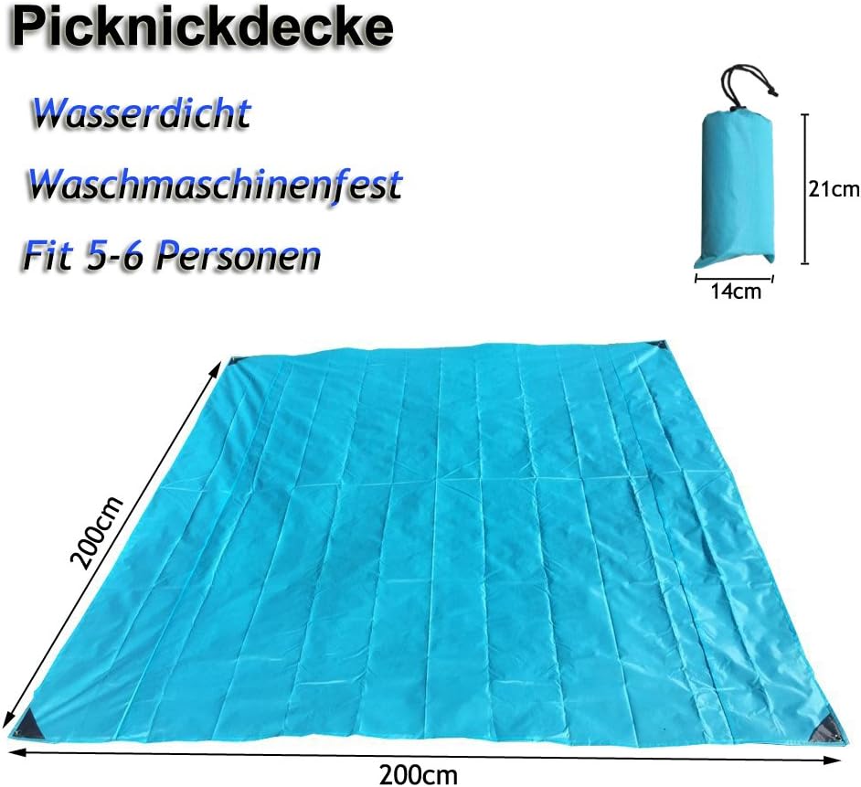 Picnic Blanket Waterproof - Portable Beach Mat Sandproof Blanket - Pocket Rug Lightweight for Camping Hiking Traveling 200x200cm