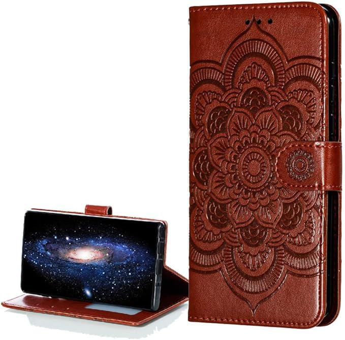 LEMAXELERS For Xiaomi Redmi Note 9 Pro Case Cover,Embossed Mandala Flower PU Leather Flip Notebook Wallet Case Magnetic Stand Card Slot Folio Bumper Case for Xiaomi Redmi Note 9 Pro,LD Mandala Brown