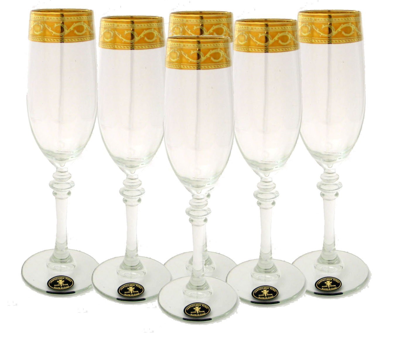 "Cristalleria Fratelli Fumo" Crystal Champagne Glasses Flutes, 8 Oz. 24