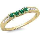 Dazzlingrock Collection 14K Solid Gold Round Emerald & Diamond Womens Bridal Anniversary Wedding Band Ring