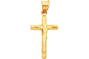 TOP GOLD & DIAMOND JEWELRY 14K Yellow Gold Jesus Engraved Cross Pendant - Crucifix Charm Polish Finish - Handmade Spiritual Symbol - Gold Stamped Fine Jewelry - Great Gift for Men & Women
