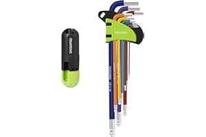 SAKSIAPRO 9-Piece SAE Allen Wrench Set with Ball End & T Handle, Long Arm Hex Key Set (1/16"-3/8") - Durable CR-V Steel, Color-Coded for Easy Selection, Ideal for Repair & Assembly